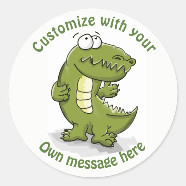 Custom Text Dancing Crocodile Cartoon Classic Round Sticker (Front)