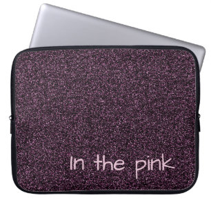 Custom text dark pink faux glitter laptop sleeve