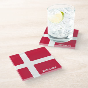 Custom Text Denmark Flag Glass Coaster