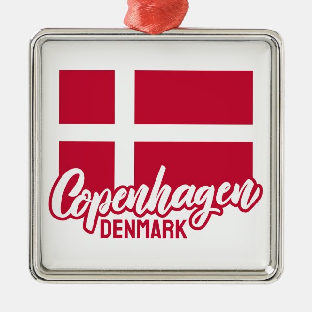 Custom Text Denmark Flag Metal Ornament (Front)