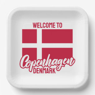 Custom Text Denmark Flag Paper Plate