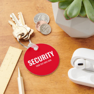 Custom Text & Design Security Template Red White Keychain