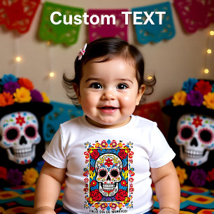 Custom text Dia de Muertos Sugar skull Baby T-Shirt