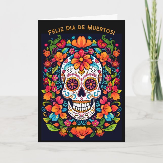Custom text Dia de Muertos☠️ Sugar Skull  Holiday Card (Front)