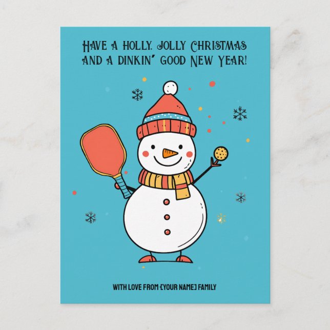 Custom text Dinking Snowman Holiday Postcard (Front)