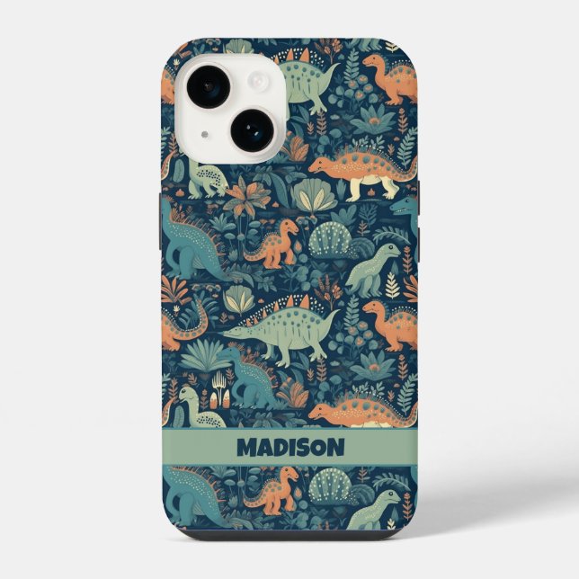Custom Text Dinosaur Pattern iPhone Case (Back)