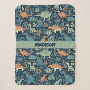 Custom Text Dinosaur Pattern Sherpa Blanket