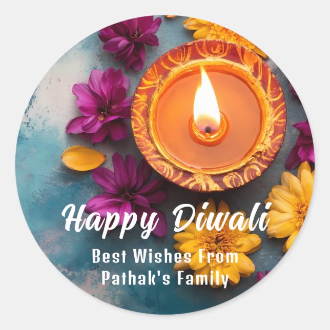 Custom text, Diwali Delight  Classic Round Sticker (Front)
