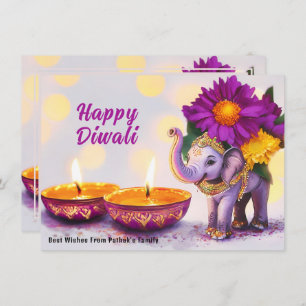 Custom text, Diwali Elephant Elegance Holiday Card