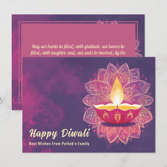 Custom text, Diwali Radiant Blossoms Holiday Card (Front/Back)