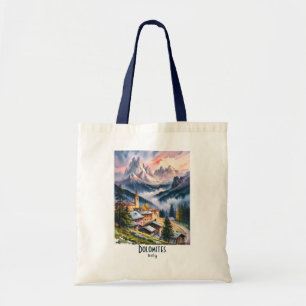 Custom Text Dolomites Italy Landscape Watercolor Tote Bag
