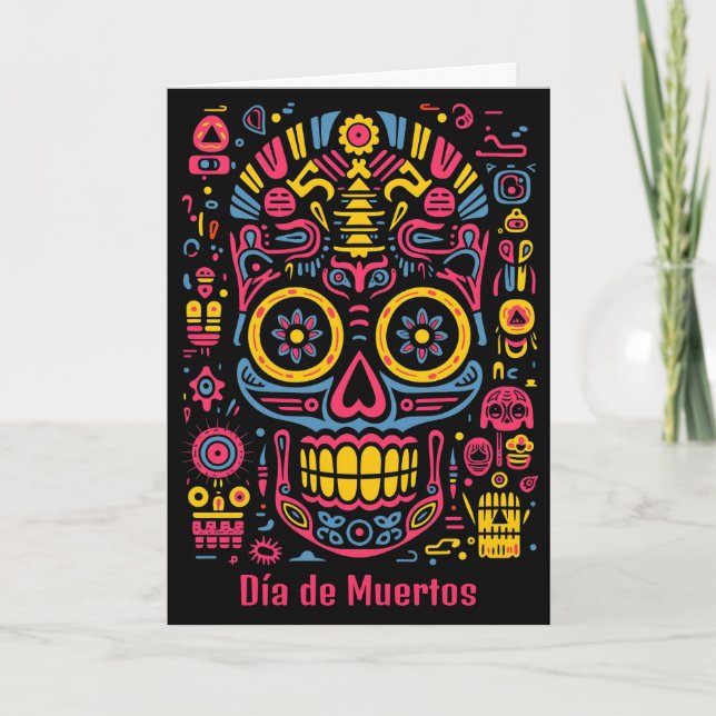 Custom text 💀  doodle style Día de Muertos Card (Front)