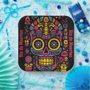 Custom text 💀  doodle style Día de Muertos Paper Plate