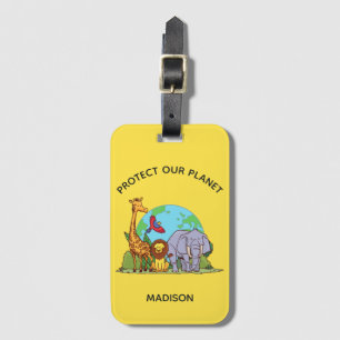 Custom Text Earth with Animals Luggage Tag