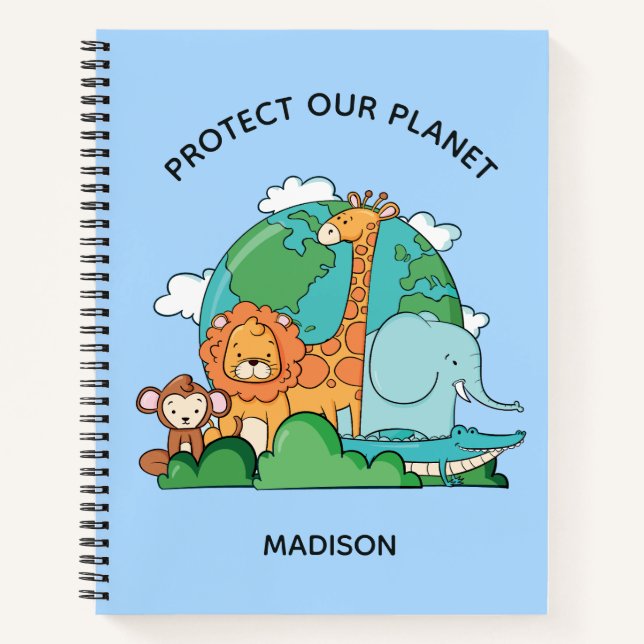 Custom Text Earth with Animals Notebook (Front)