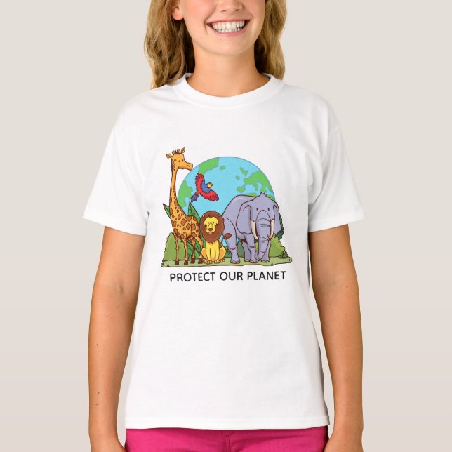 Custom Text Earth with Animals T-Shirt (Front)