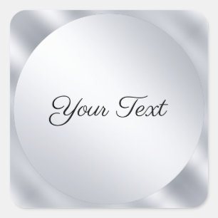 Custom Text Elegant Silver Metallic Look Template Square Sticker