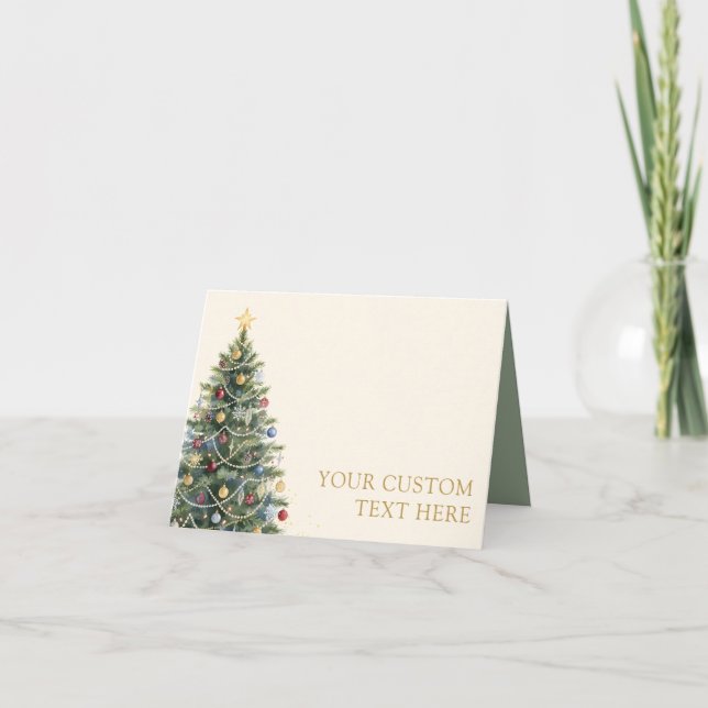 Custom Text Elegant Watercolor Christmas Tree  Note Card (Front)