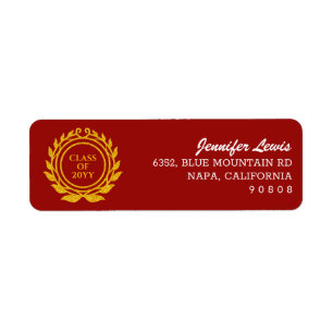Custom Text Emblem Style Red Gold Return Address