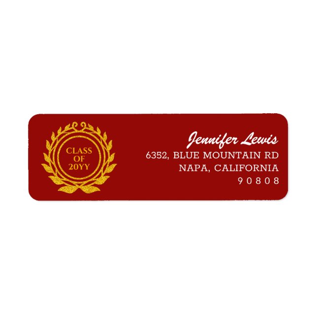 Custom Text Emblem Style Red Gold Return Address (Front)