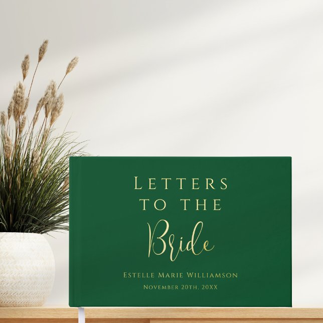Custom Text Emerald Gold Letters to the Bride  Guest Book (Creator Uploaded)