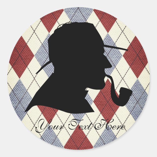 Custom Text English Detective Silhouette Argyle Classic Round Sticker (Front)