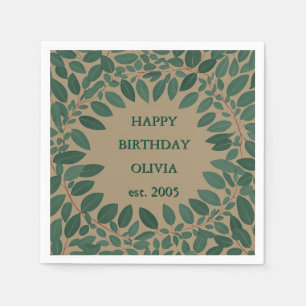 Custom text eucalyptus Frame Napkin – mocha brown
