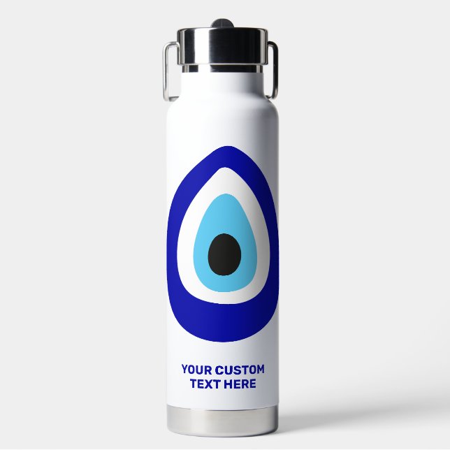 Custom Text Evil Eye Nazar Amulet Water Bottle (Front)