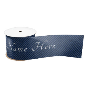 Custom Text Faux Blue Jeans Fabric Ribbon Satin Ribbon