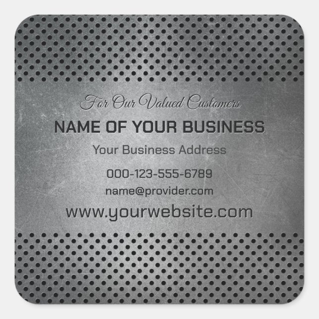 Custom Text Faux Metal Square Sticker (Front)