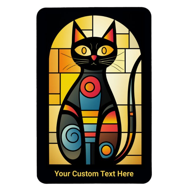 Custom Text Faux Stained Glass Cat Magnet (Vertical)