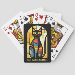Custom Text Faux Stained Glass Cat Playing Cards