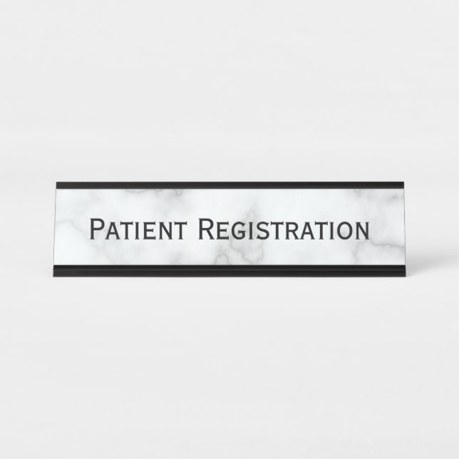 Custom Text Faux White Marble Patient Registration Desk Name Plate (Front)