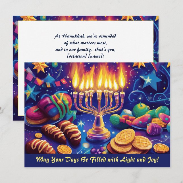 Custom text  Festival of Lights Delight Holiday Card (Front/Back)