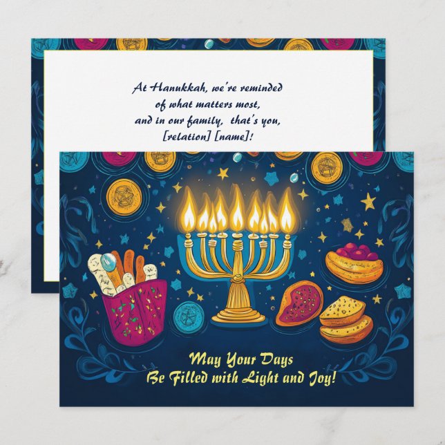 Custom text  Festival of Lights Delight Holiday Card (Front/Back)