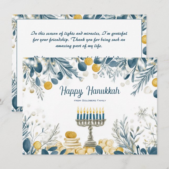 Custom text Festival of Lights Watercolor Holiday Card (Front/Back)