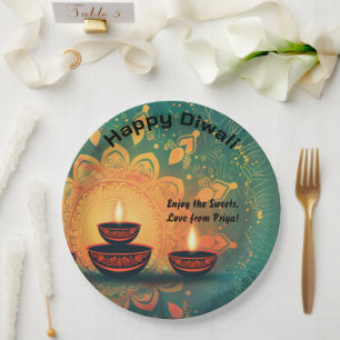 Custom text, Festive Fervour Customizable Diwali Paper Plate