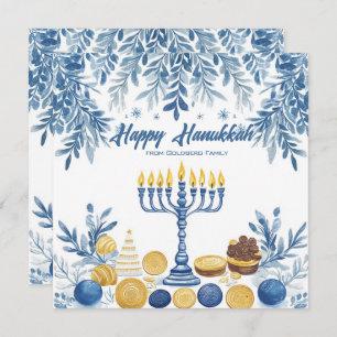Custom text Festive Foliage Hanukkah Holiday Card