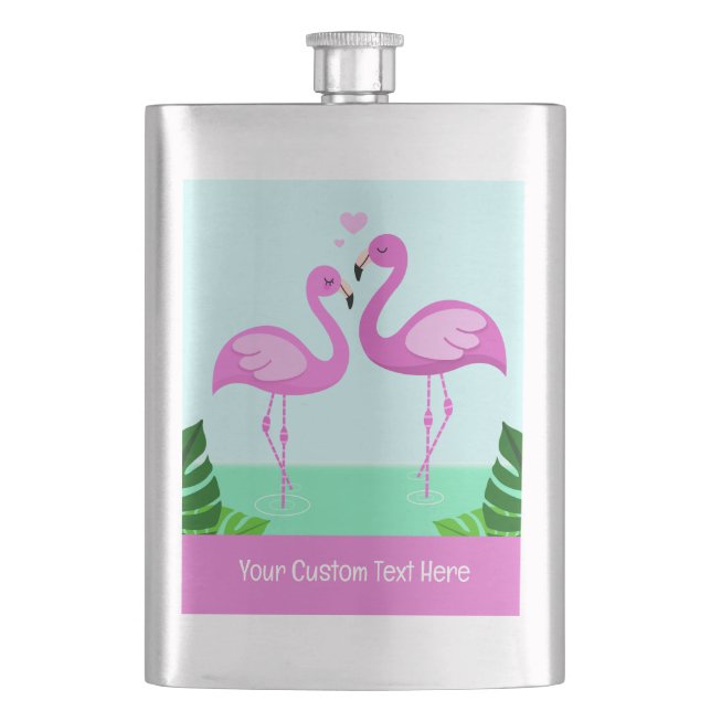 Custom Text Flamingo Love Hip Flask (Front)