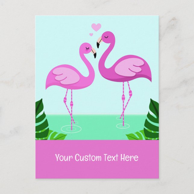 Custom Text Flamingo Love Postcard (Front)