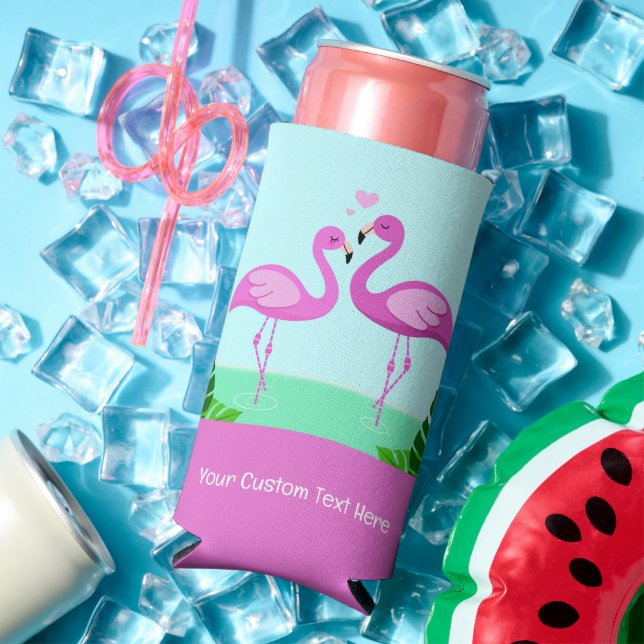 Custom Text Flamingo Love Seltzer Can Cooler (In Situ Summer)