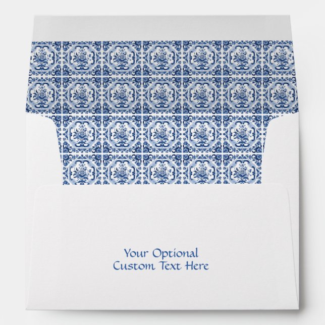 Custom Text Floral Dutch Tiles Pattern Envelope (Back (Bottom))