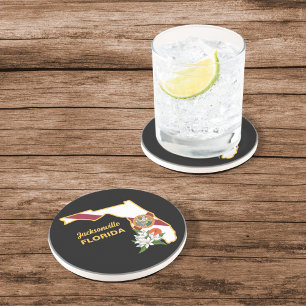 Custom Text Florida Flag & Flower Orange Blossom Coaster