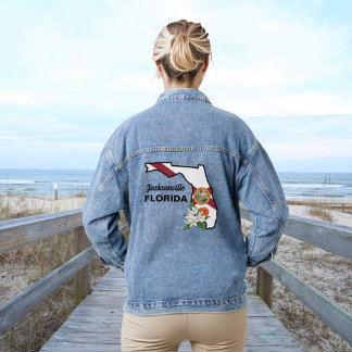 Custom Text Florida Flag & Flower Orange Blossom Denim Jacket