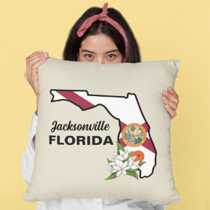 Custom Text Florida Flag & Flower Orange Blossom Throw Pillow