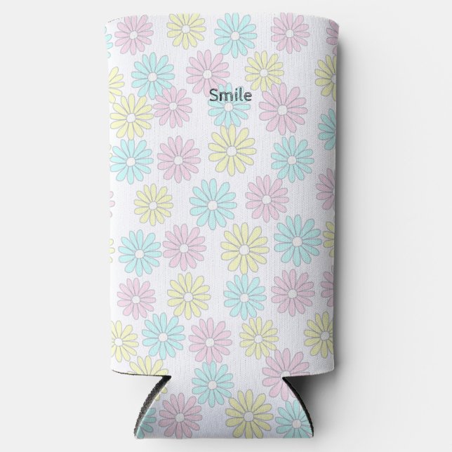 Custom text flowers pastel seltzer can cooler (Front)