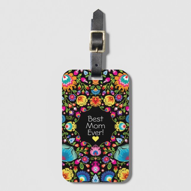 Custom text,  folklore flowers luggage tag (Front Vertical)