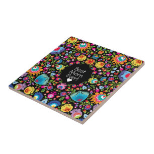 Custom text,  folklore flowers  tile