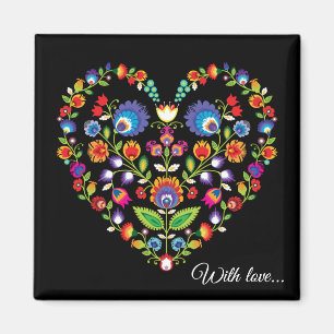 Custom text, Folklore heart, Wycinanki style Magnet