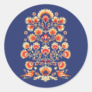 💙💛🧡Custom text Folklore with yellow flowers Classic Round Sticker